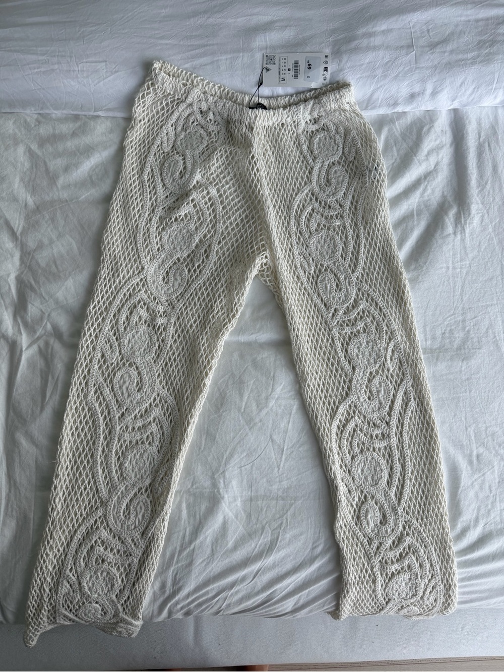 BRAND NEW ZARA Cream Crochet Knit Beach Pants